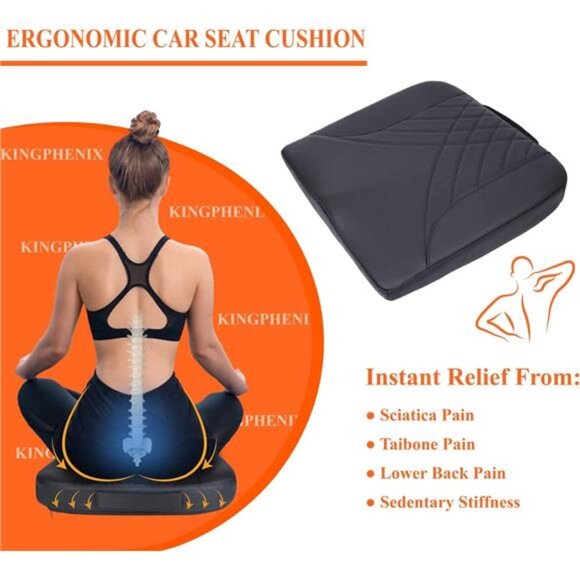 Car Seat Cushion Memory Foam Driver Seat Pad Lower Back Pain Relief Ergonomic - Picture 3 of 7